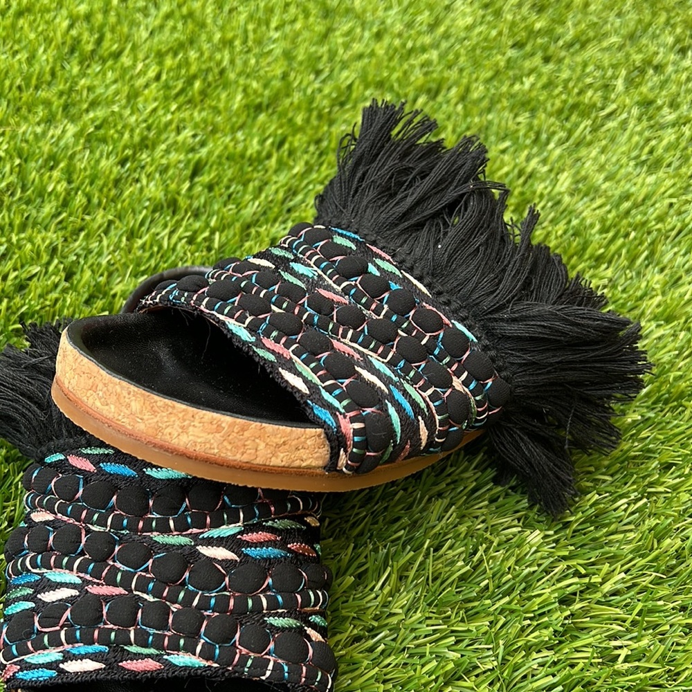 NWOB Chloe Kerenn Woven Leather Fringe Sandal Slide - Picture 5 of 15